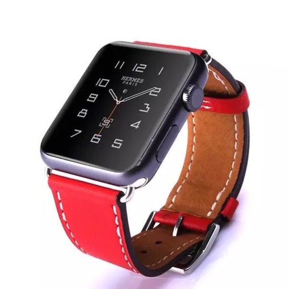 Accessories - Red Vegan Leather Watchband for Apple Watch